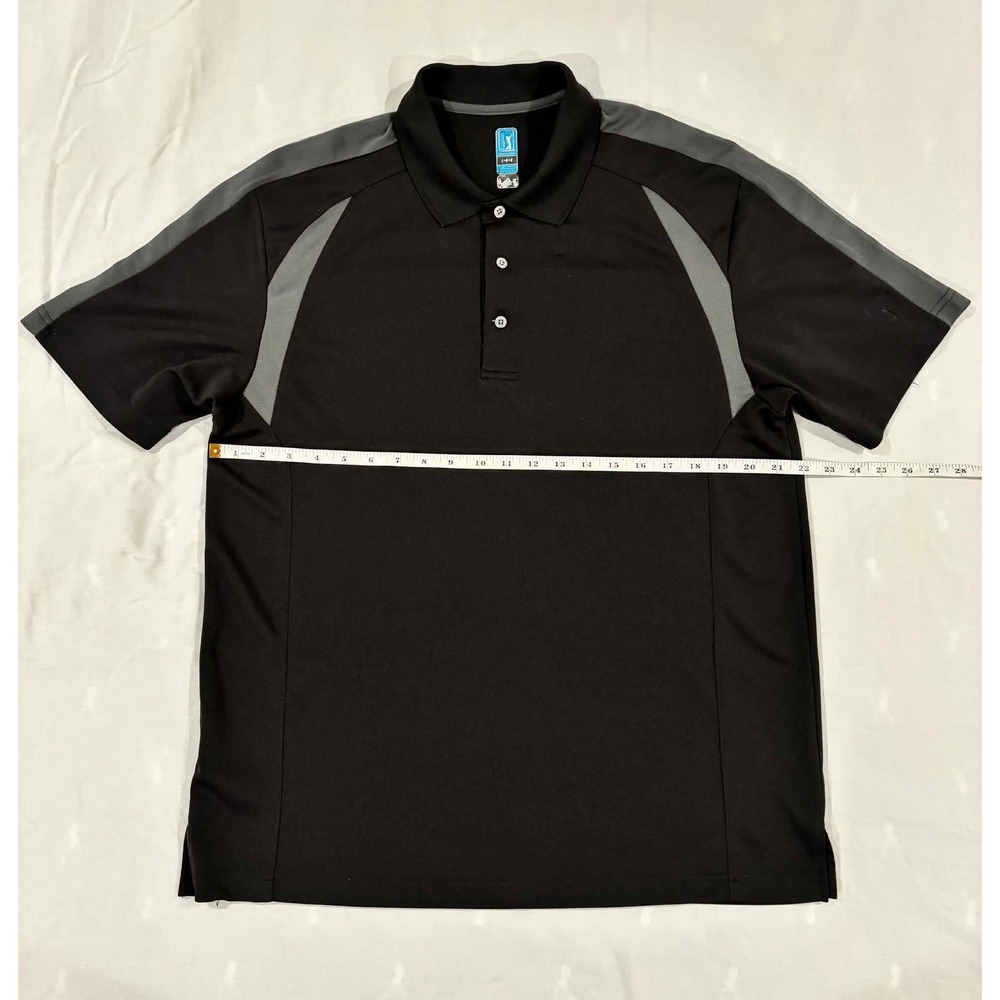 PGA Tour Mens Polo Shirt Large Black Grey Colorblock Performance Golf Mesh Top - Picture 4 of 9